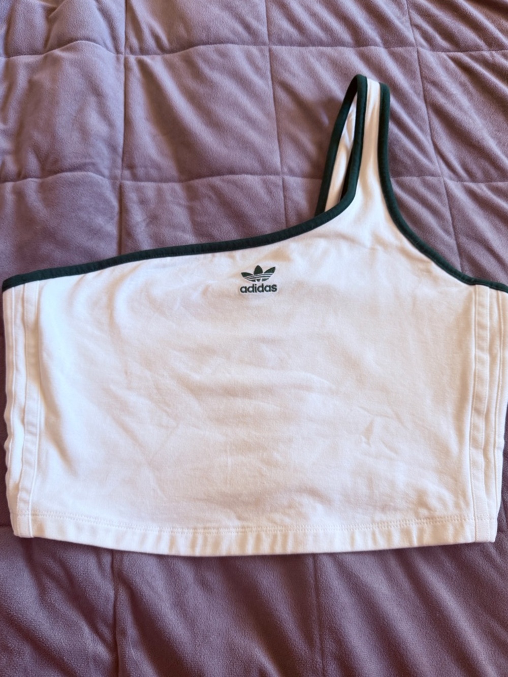 adidas White One-Shoulder Cropped Tank with Black Trim